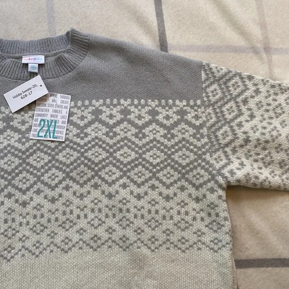 LuLaRoe Gray and Cream Holiday Crewneck Sweater - Picture 7 of 11
